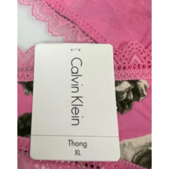 Calvin Klein XL Pink Rose Flower Print Scallop Lace Trim Thong Panties - Picture 5 of 5